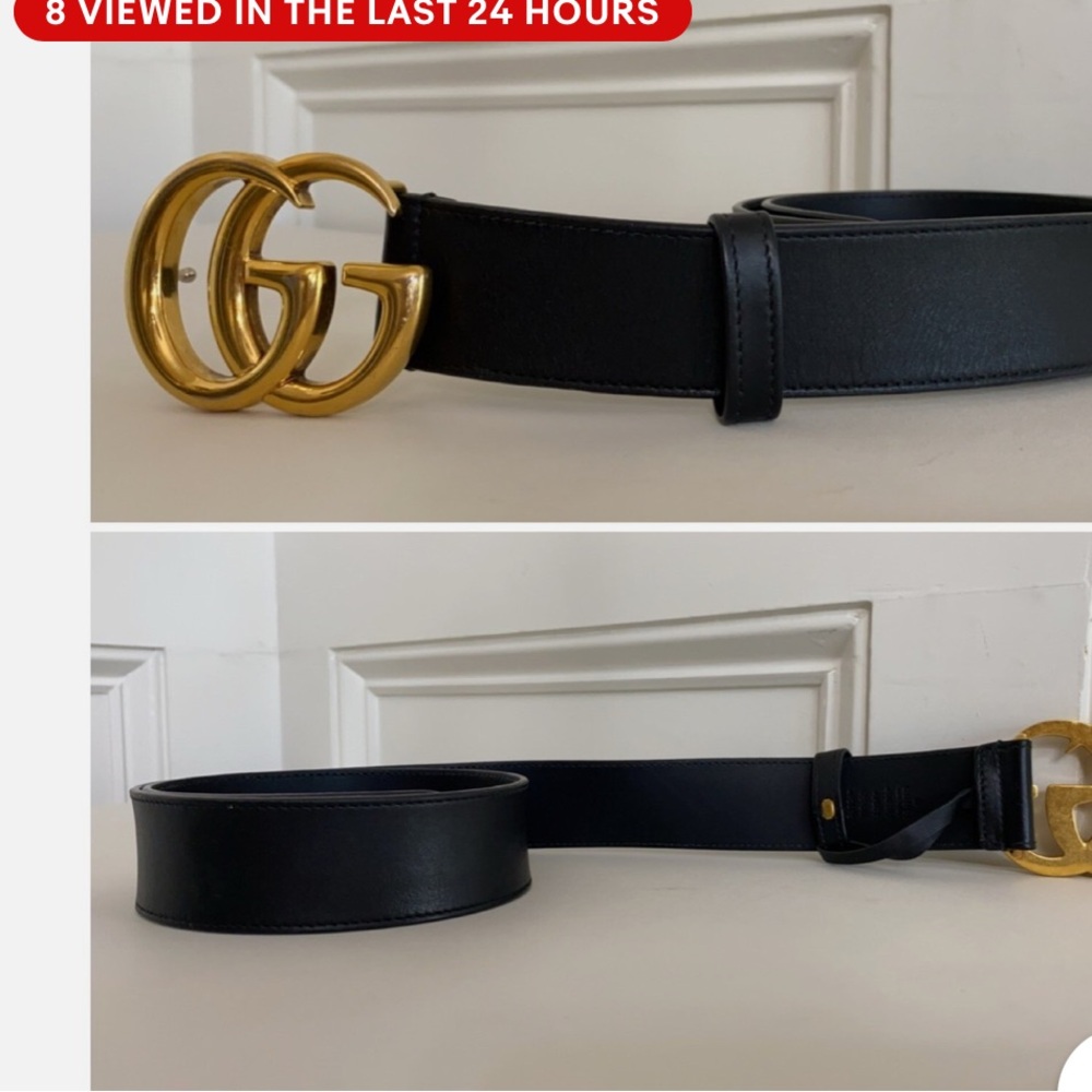Gucci Black Smooth Calfskin Leather Gold Double G Buckle Belt 110/44. - Picture 6 of 13